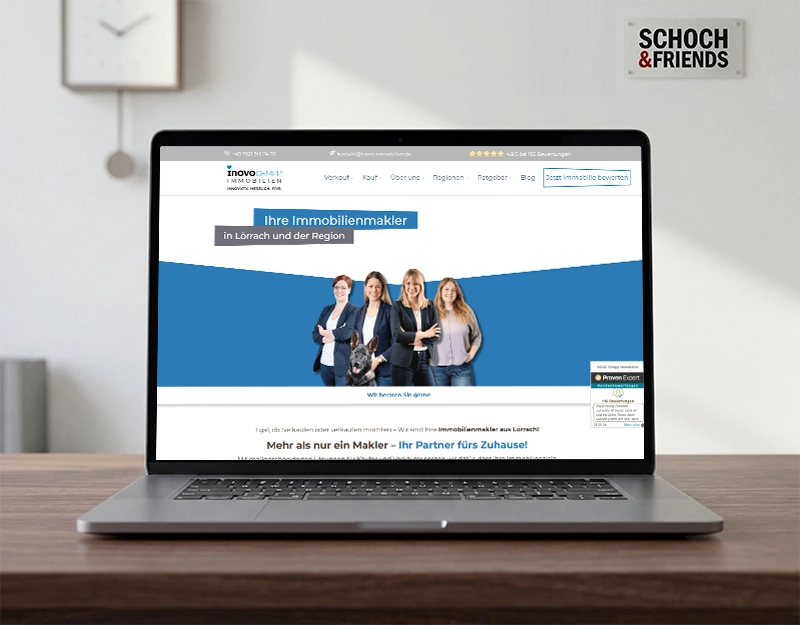 Laptop mit Referenz-Website für ein SEO- und Webdesign-Projekt eines Immobilienmaklers aus Lörrach