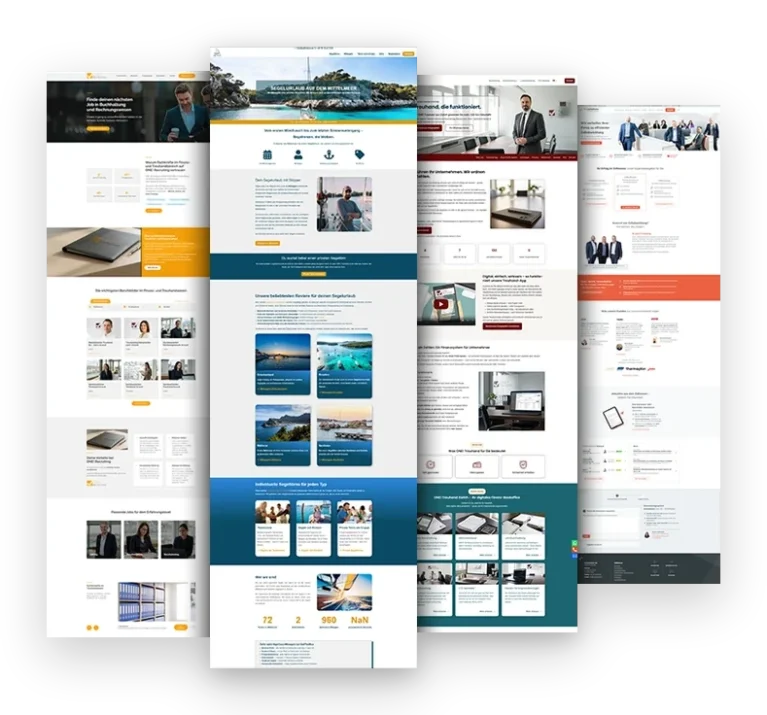 Vier Websites, die wir für Dienstleister gebaut haben, darunter Segelreisen und ein Treuhandbüro